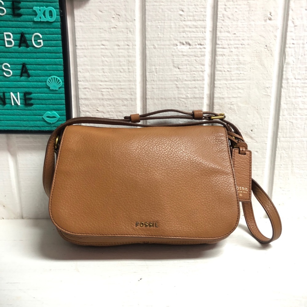 Fossil Harper Small Flap Hobo Crossbody Purse Bag Leather Brown